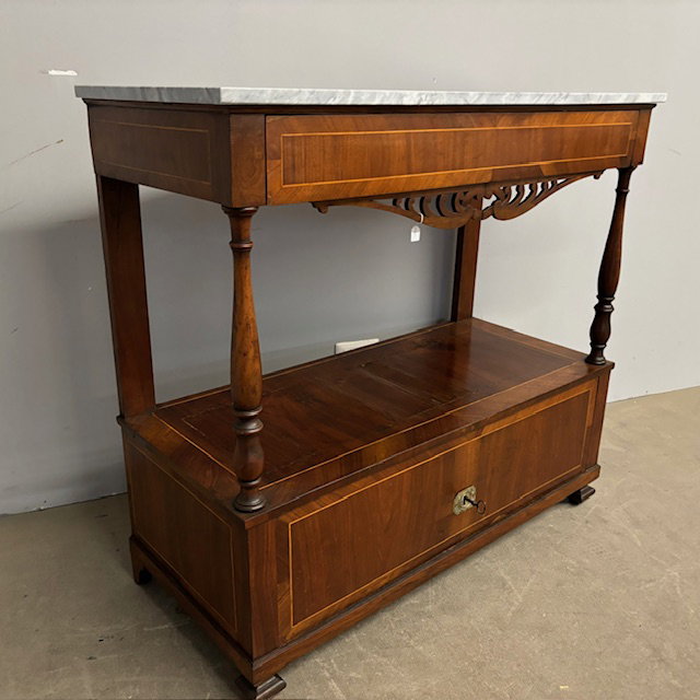 Antike Anrichte KARLO X 1840 - Konsole Nussbaum Bardiglio-Marmor. Restauriert. Maße 119 x 52, H 110
